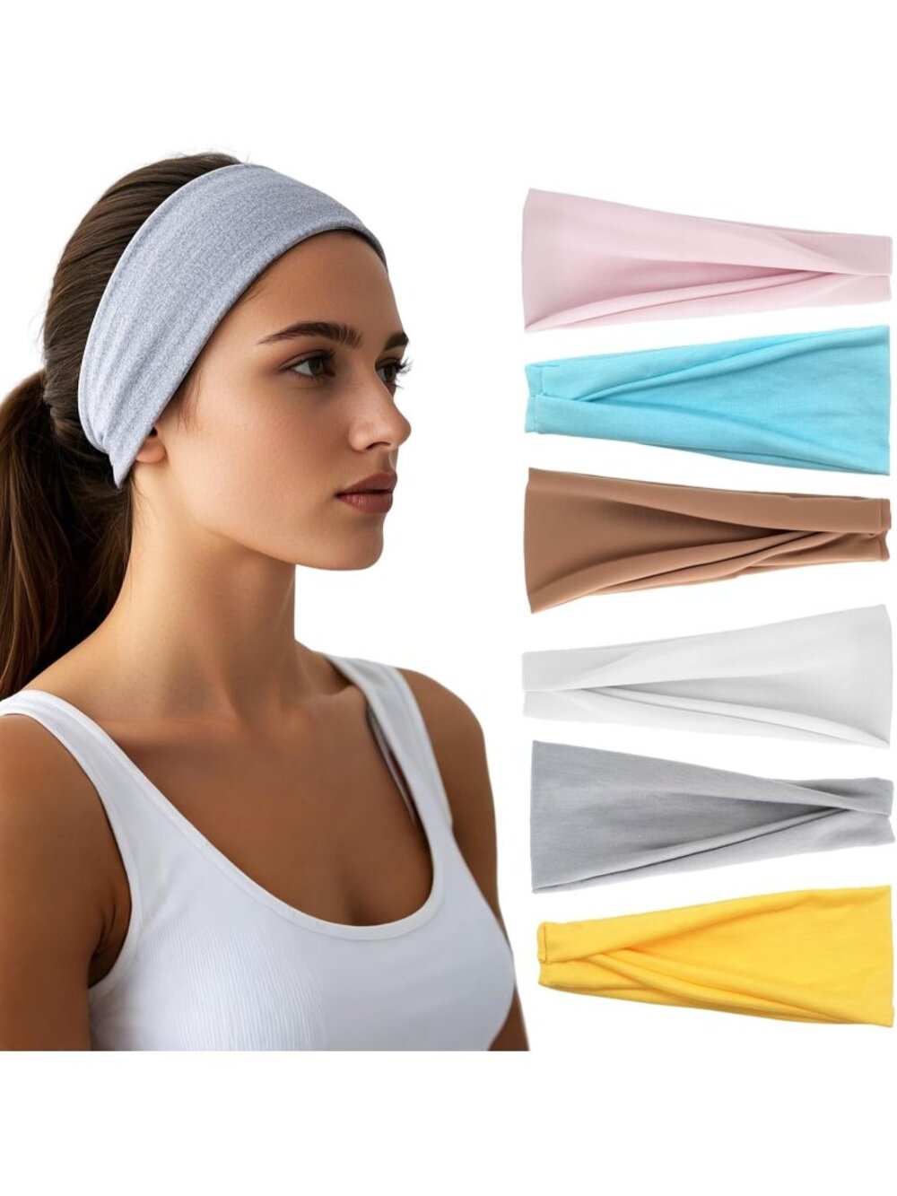 Women Elastic 6 Pack Thin Headbands Stretchy Workout Sweatbands Hair Accessories